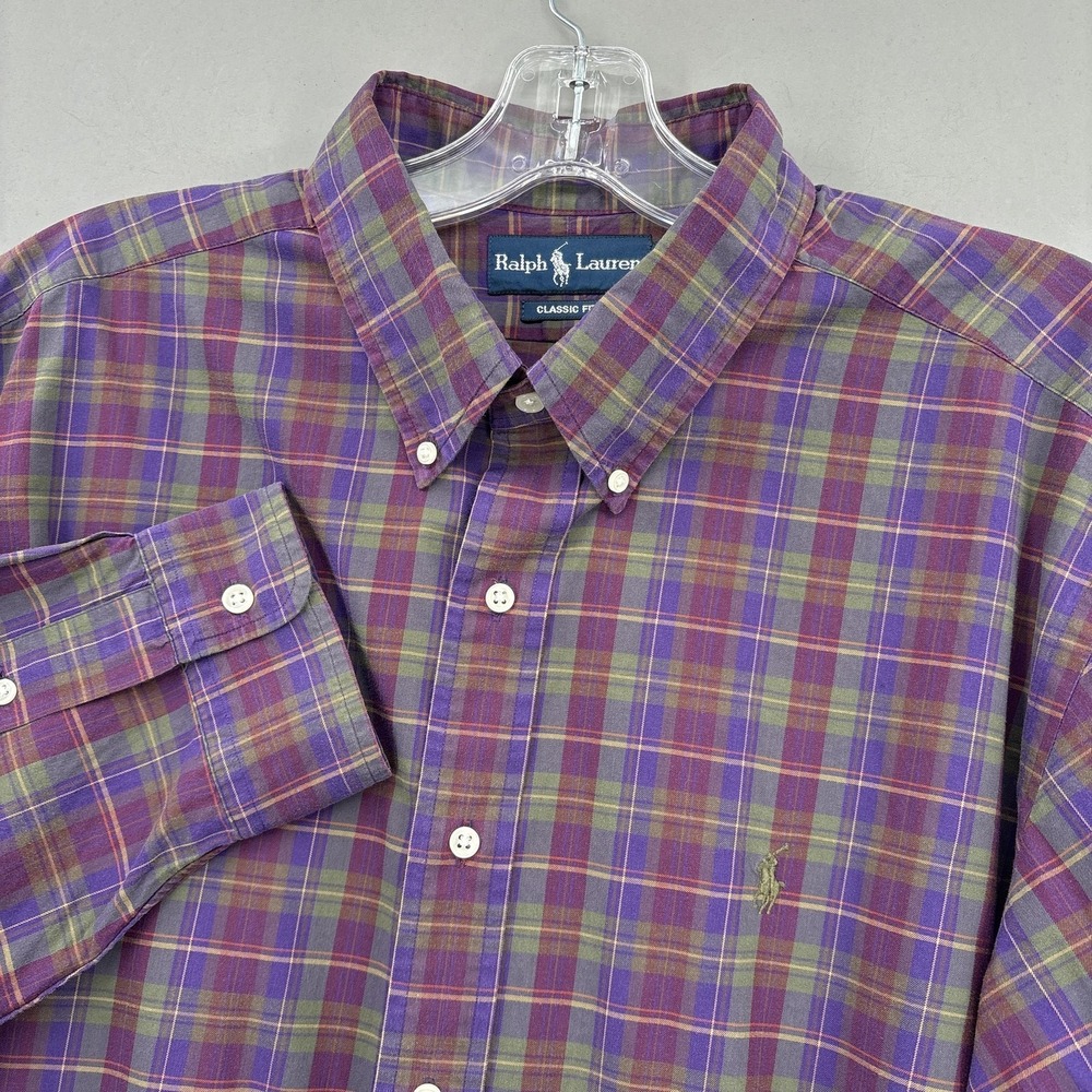 Ralph Lauren Shirt Mens 2XL Purple Plaid Classic Fit Button Down Long Sleeve